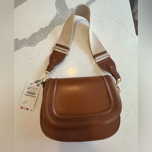 Zara Brown Leather Crossbody Satchel with Cream Strap